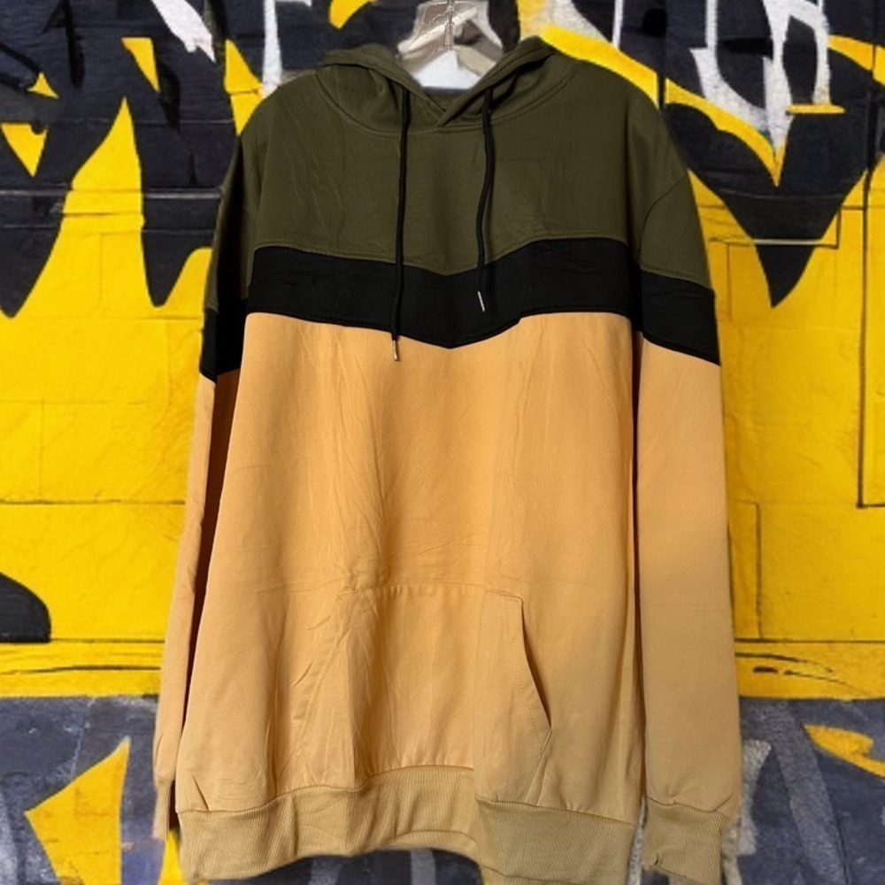 Mens Hoodie Multicolor Panel Sweatshirt Fleece Long Sleeve Size 2XL NEW
